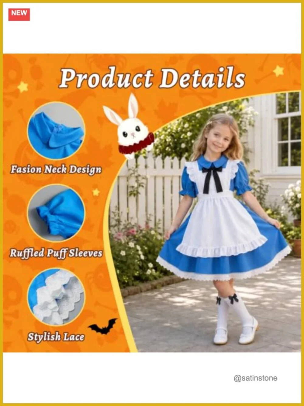 Girls Maid Halloween Costume Dress Set 5-Piece Cosplay Vintage